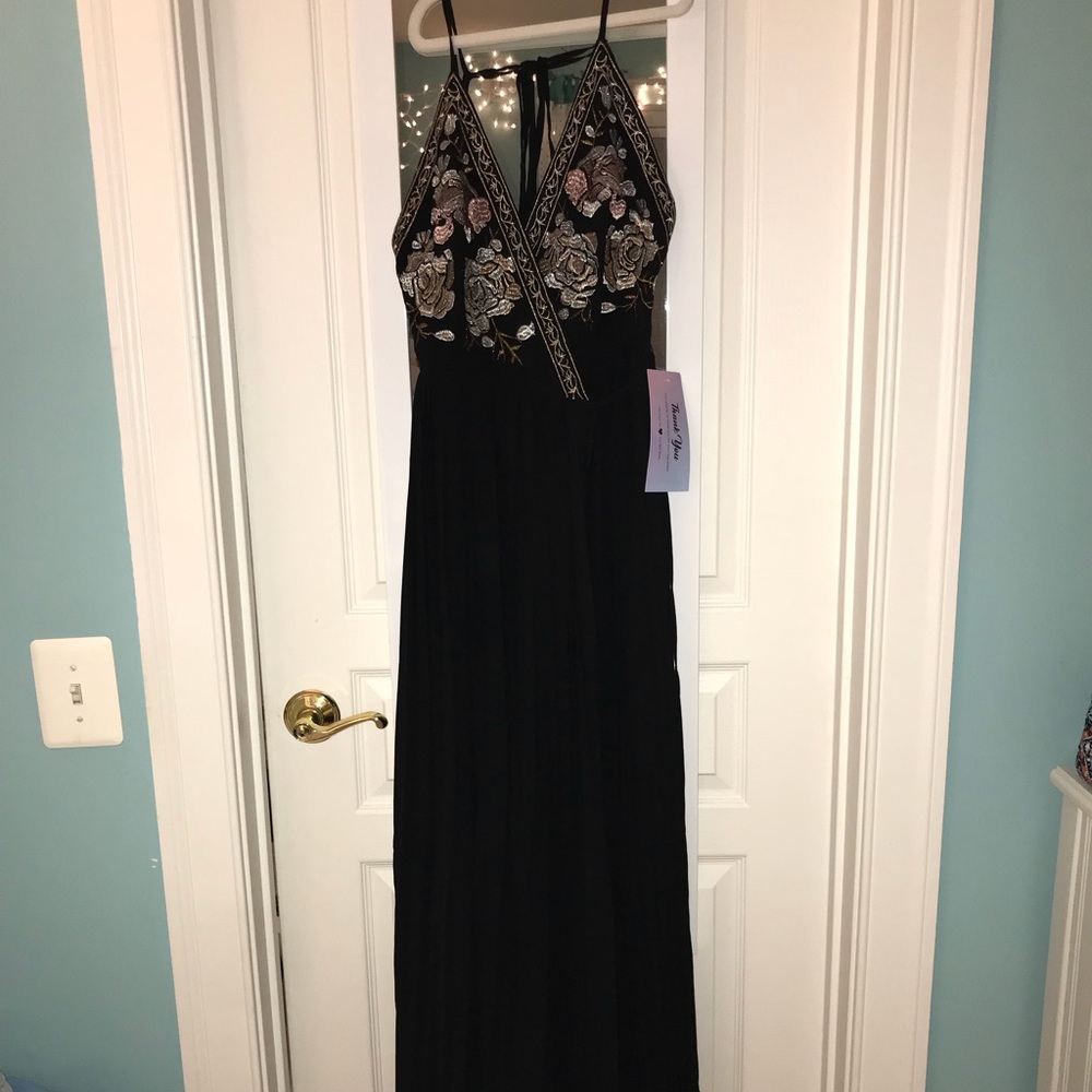 PromGirl Long Black Chiffon Prom Dress - Picture 4 of 7